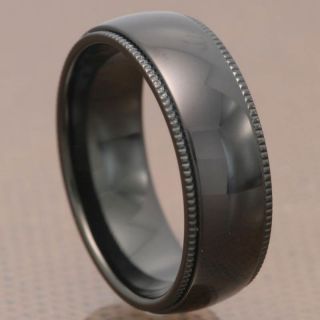 Domed High Polish Titanium Ring Milgrain Edge Mens Wedding Band