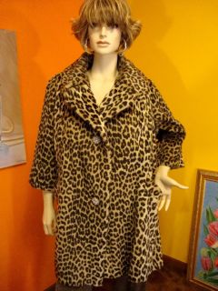 Vtg RARE 40s 50s Dan Millstein Leopard Print Faux Fur Swing Coat M L