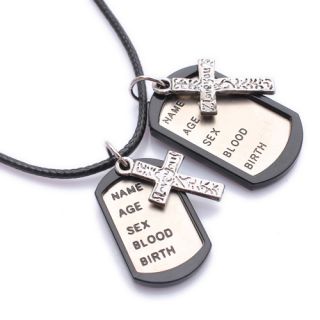 Army Style Cool Double Cross Mens Dog Tag Pendant Necklace P572