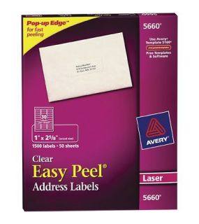 Avery Easy Peel Address Label   1 Width X 2.62 Length 30 sheet