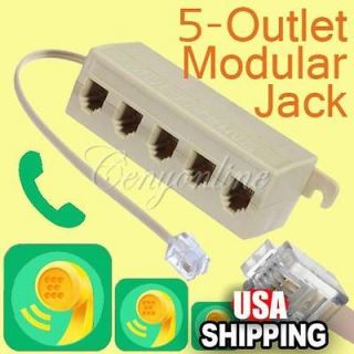 RJ11 5 Way Outlet Phone Modular Jack Telephone Line Adapter Splitter