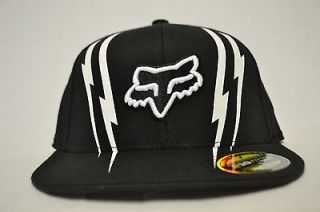 Fox Racing FlexFit M/L 7 1/4   7 5/8 Hat Cap Black Whites Fitted
