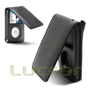 Black Leather Skin Flip Case With Belt Clip Cover For Apple iPod Video