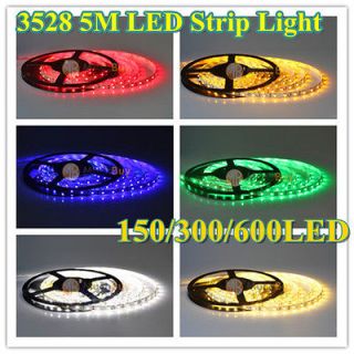 5M 16FT 3528 SMD LED Strip Light Lamp 150 300 600 Leds 12V IP65