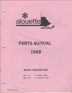 1968 ALOUETTE SNOWMOBILE PARTS MANUAL GT,GTE MODEL NEW