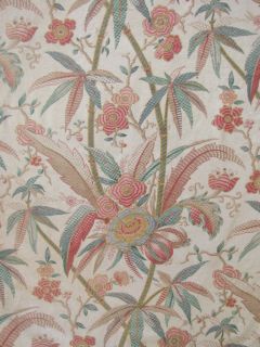 French c1890 bed curtain fabric Indienne drape w/ trim 9.58 feet long