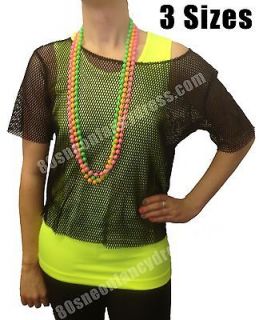 80s Fancy Dress String Mesh Net Vest Top Black or Neon Pink M XL