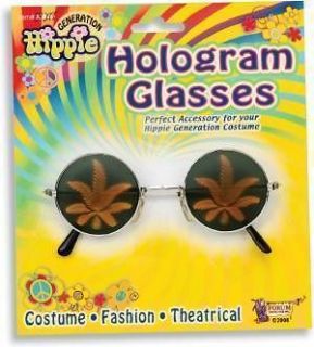 New 60s Costume Accessory Hologram Glasses Marijuana Pot Leaf