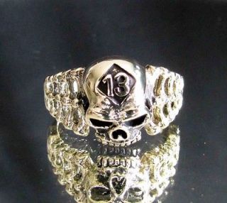 SOLID STERLING SILVER RIDER HUGE LUCKY NUMBER 13 NIGHTMARE BIKER RING
