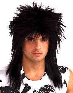 80s Rock Star Unisex Black Hair Band Rocker Costume Wig