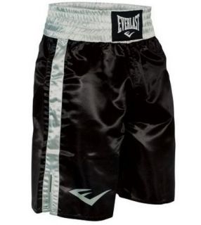 Everlast Satin Boxing Shorts in Black w/Silver Trim