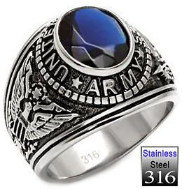 Mens Montana Blue CZ US Army Military Stainless Steel Ring