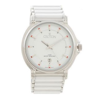 Croton Mens White cermic & stainless steel watch w white dial and date