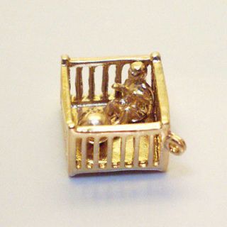 14k gold vintage BABY IN PLAYPEN charm MOVES