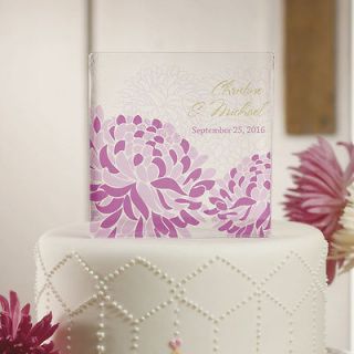 Zinnia Bloom Personalized Acrylic Block Wedding Cake Topper