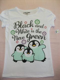 NEW Girls T Shirt Top Happy Feet 2 Penguin White Graphic Tee Medium 7
