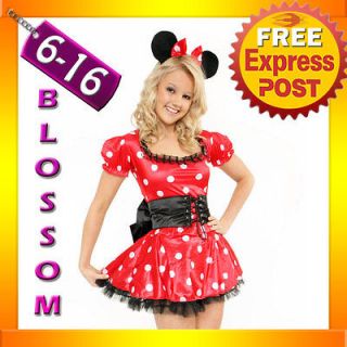 Ladies Red Minnie Mickey Mini Mouse Costume Fancy Dress Halloween Hens