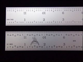 PEC USA 12 Rigid Satin 16R (1/50, 1/100, 1/32, 1/64) machinist ruler