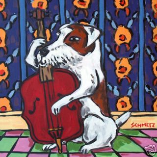 jack russell terrier playing stand up bass picture dog art ceramic