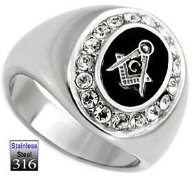 Mens Black R0 Masonic Mason Logo Stainless Steel Ring