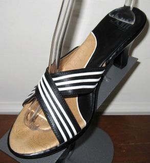 SOFFT Black White Stripes Genuine Leather Heeled Sandals sz 8.5 N LN