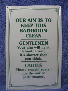 Our Aim To Keep Bathroom Clean Tin Metal Sign Funny