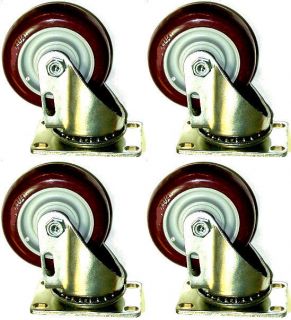 Set of 4 New Swivel Casters with Polyurethane 3 x 1 1/4 Wheels 2