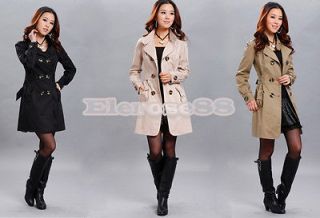 New Fashion Womens Slim Fit Trench Double breasted Coat Jacket Outwear