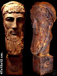 Ancient Greek sculpture fragment of statue of Zeus, bust, life size.