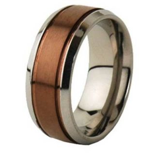 Mens Jewelry Brushed Top Coffee Color Titanium Step Edge Wedding Band