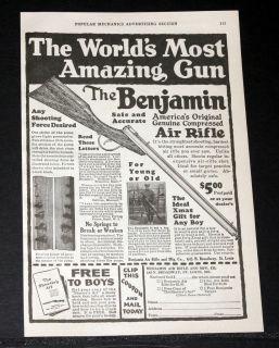 MAGAZINE PRINT AD, THE BENJAMIN AIR RIFFLE, WORLDS MOST AMAZING GUN