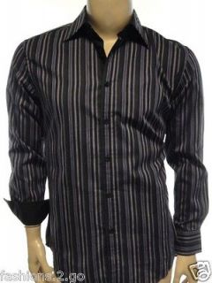 MENS ALFANI LS DEEP BLACK STRIPE BUTTON DRESS SHIRT sz XL MSRP$49.00