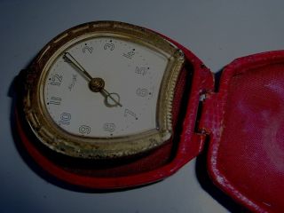 Clock travel alarm mechanical KIENZLE red case HORSESHOE shape RARE