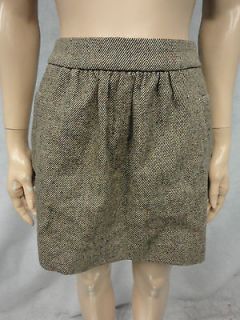 Crew Medium Brown Wool Donegal Tweed Atlee Mini Skirt 0 XS