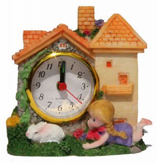 Child’s Alarm Clock House, Laying Girl and her Rabbit including