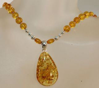 NATURAL BUTTERSCOTCH AMBER PENDANT NECKLACE 925 STERLING SILVER 64