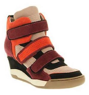 Womens Ash Alex Wedge Sneaker Black Burgundy Coral Suede Boots