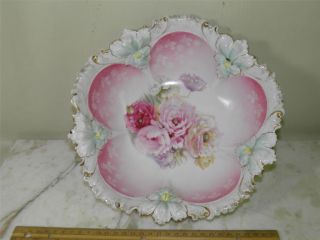 Antique RS PRUSSIA Red Mark Large Floral bowl Platter Hand Painted