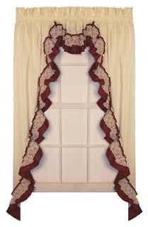 Shirley Country Ruffled Lace Swag Curtain Set Primitive Cottage Rustic