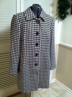 Ann Taylor Black & White Houndstooth Wool Dress Coat Size 16