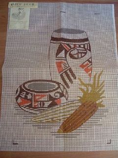 hook rug canvas pattern POTTERY CORN indian native american retro