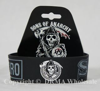 Authentic SONS OF ANARCHY Reaper Logo Black Silicone Wristband