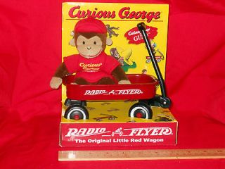 NOS Curious George Mini Radio Flyer Red Wagon Gund Toy Stuffed Animal