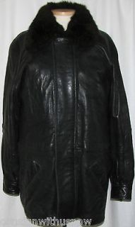 Andrew Marc Addition Black Leather and Possum Fur Lined Jacket Size