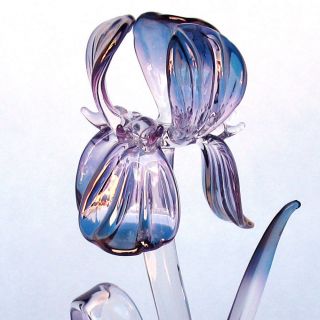Iris Figurine of Hand Blown Glass Amethyst Crystal Gold