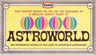 Astroworld Amusement Park COUPON 1960s Likely 1968 Houston Texas