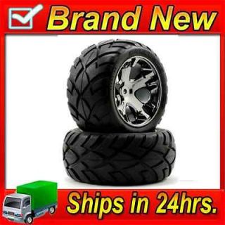 3773A Rear All Star Black Chrome Wheels w/ Anaconda Tires (2) Rustler