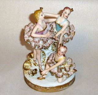 Vintage 6 Dresden Lace Germany Porcelain Figurine Ballerina Trio