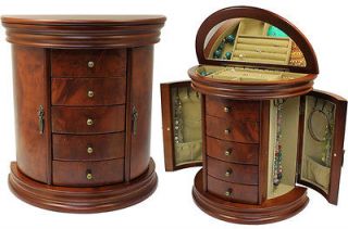 Handcrafted Burlwood Wooden Jewelry Box Armoire Chest Necklace Case