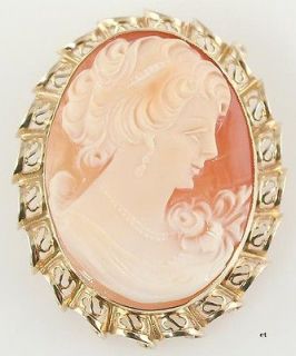 Classic Esemco 1900s 14K Gold & Shell Cameo Pin